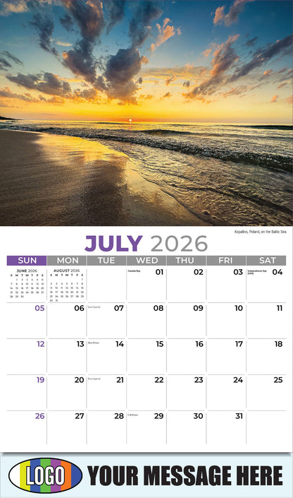 2026 Business Promo Calendar - Sun, Sand and Surf - July - Kopalino, Poland, on the Baltic Sea