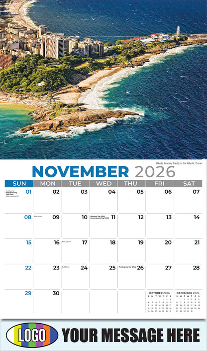 2026 Business Promotion Calendar - Sun, Sand and Surf - November - Rio de Janeiro, Brazil, on the Atlantic Ocean