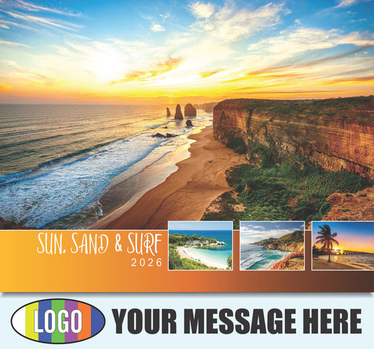 2026 Business Promo Calendar - Sun, Sand and Surf - Printed with your Logo, Name and message