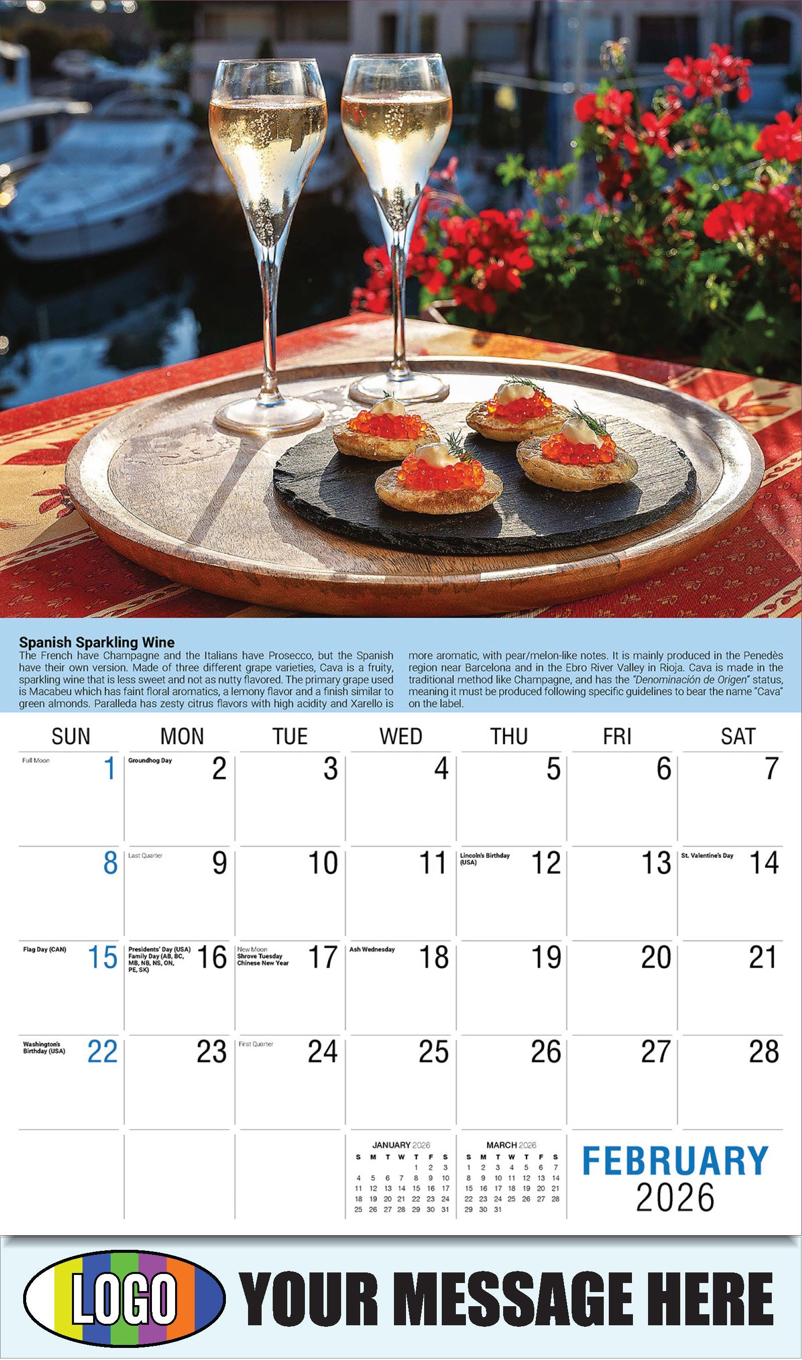 2026 Business Promotional Calendar - Vintages: Wine Tips - Spanish Sparkling Wine - February