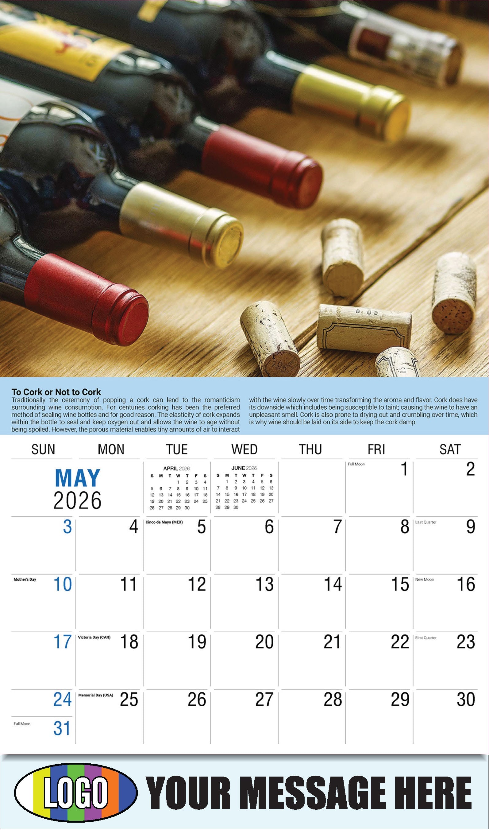 2026 Business Advertising Calendar - Vintages: Wine Tips - To Cork or Not to Cork - May