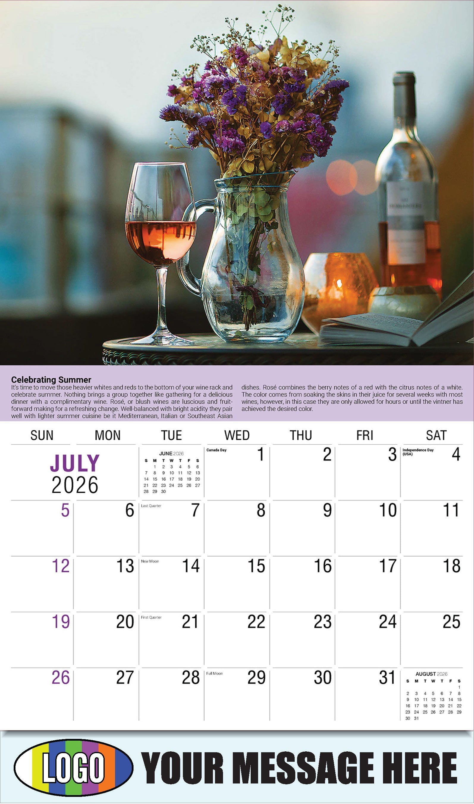 2026 Business Promo Calendar - Vintages: Wine Tips - Celebrating Summer  - July