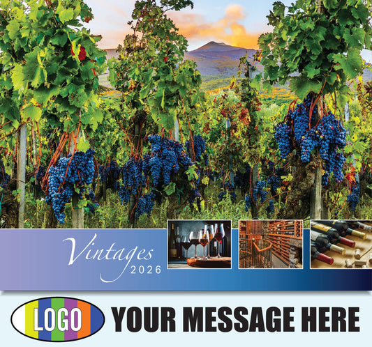2026 Business Promo Calendar - Vintages: Wine Tips - Printed with your Logo, Name and message
