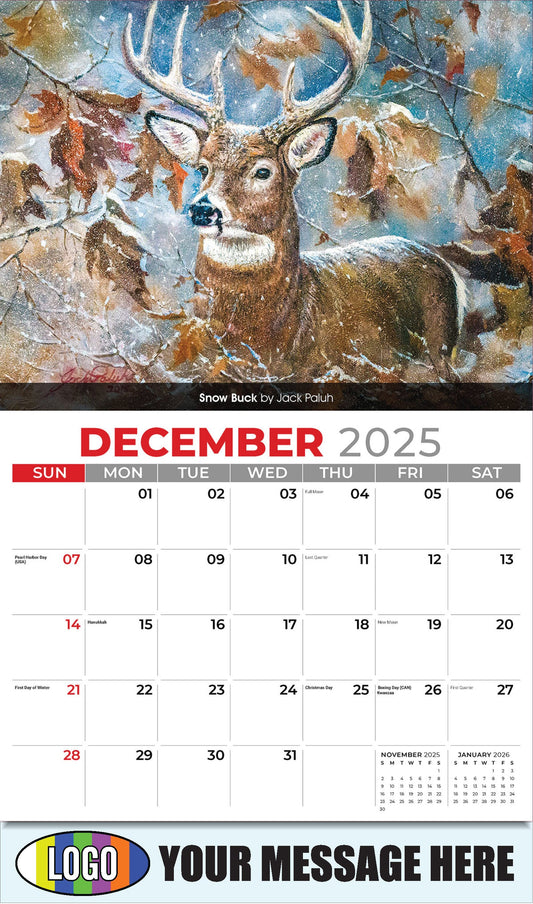 2026 Business Promotional Calendar - Wildlife Art - Snow Buck by Jack Paluh - December_a