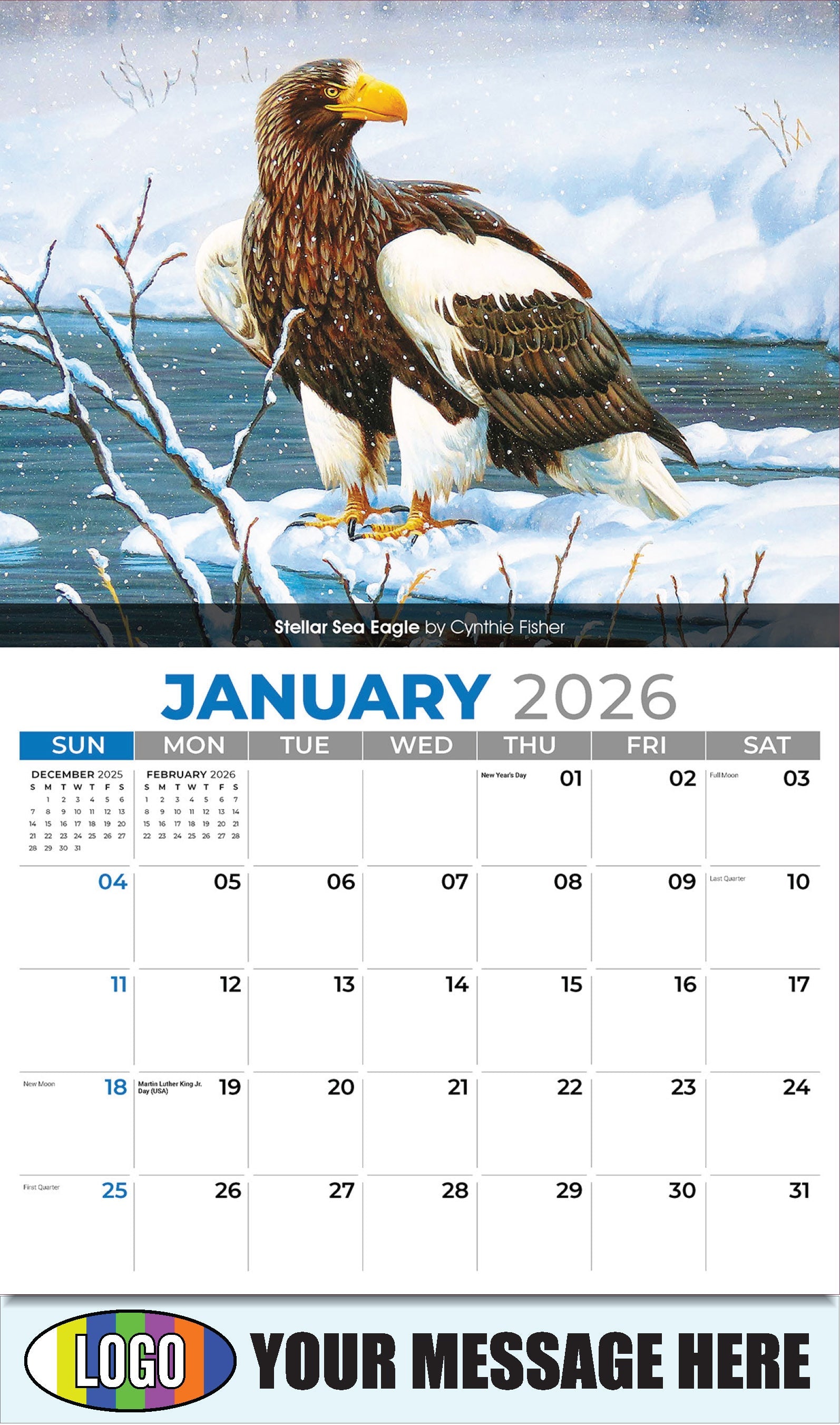 2026 Business Promotional Calendar - Wildlife Art - Stellar Sea Eagle by Cynthie Fisher - January