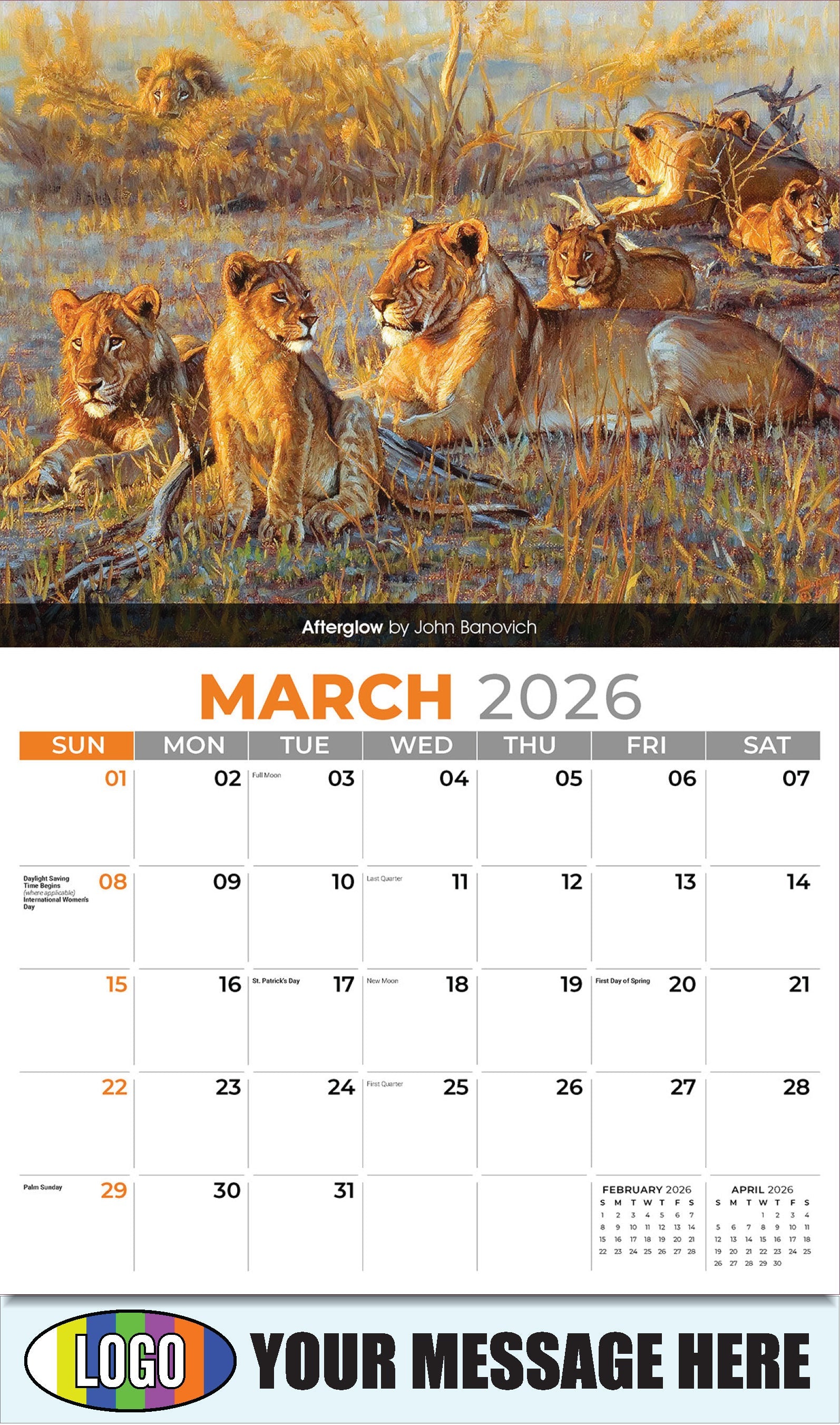2026 Business Promotional Calendar - Wildlife Art - Afterglow by John Banovich - March