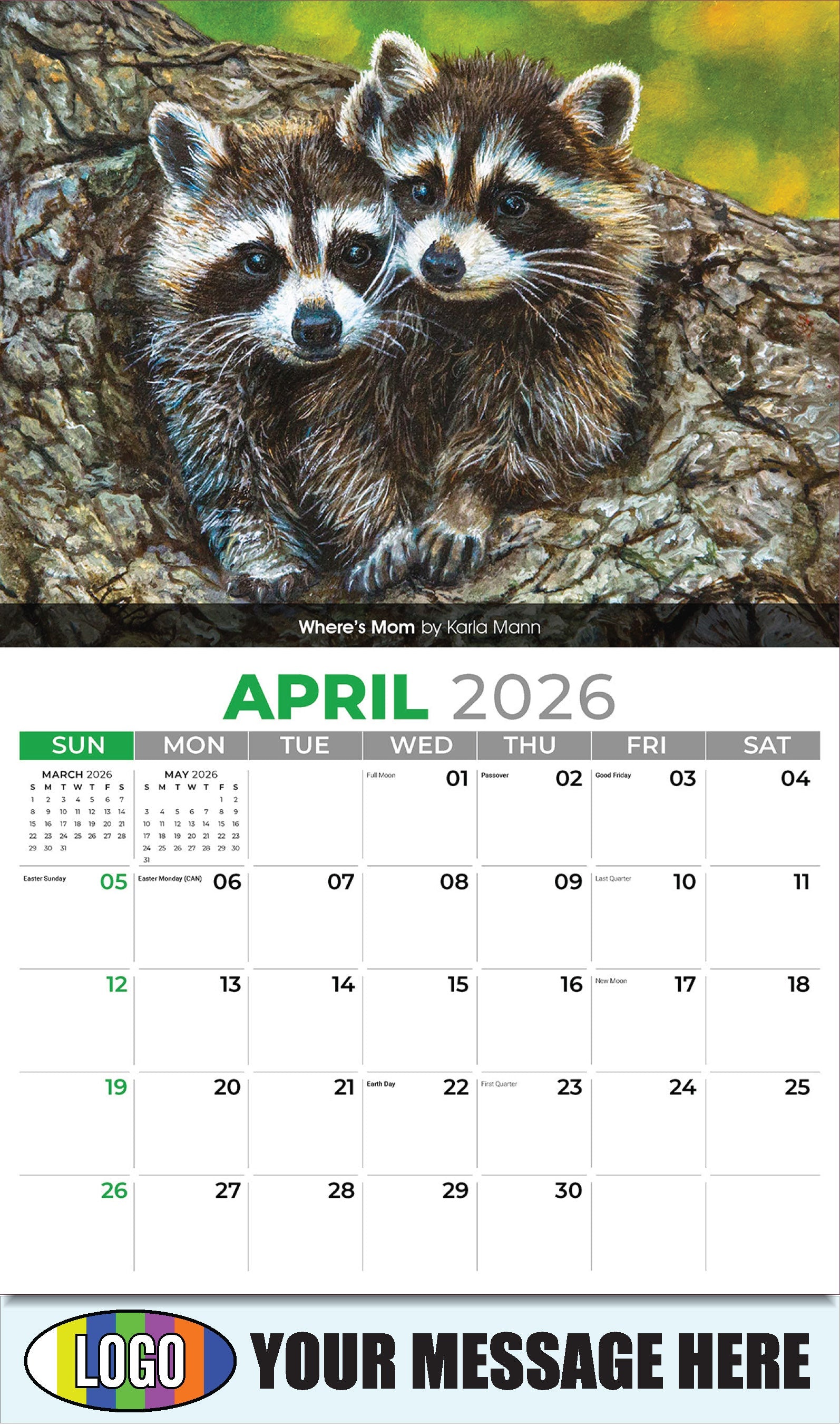 2026 Business Advertising Calendar - Wildlife Art - Where's Mom by Karla Mann - April