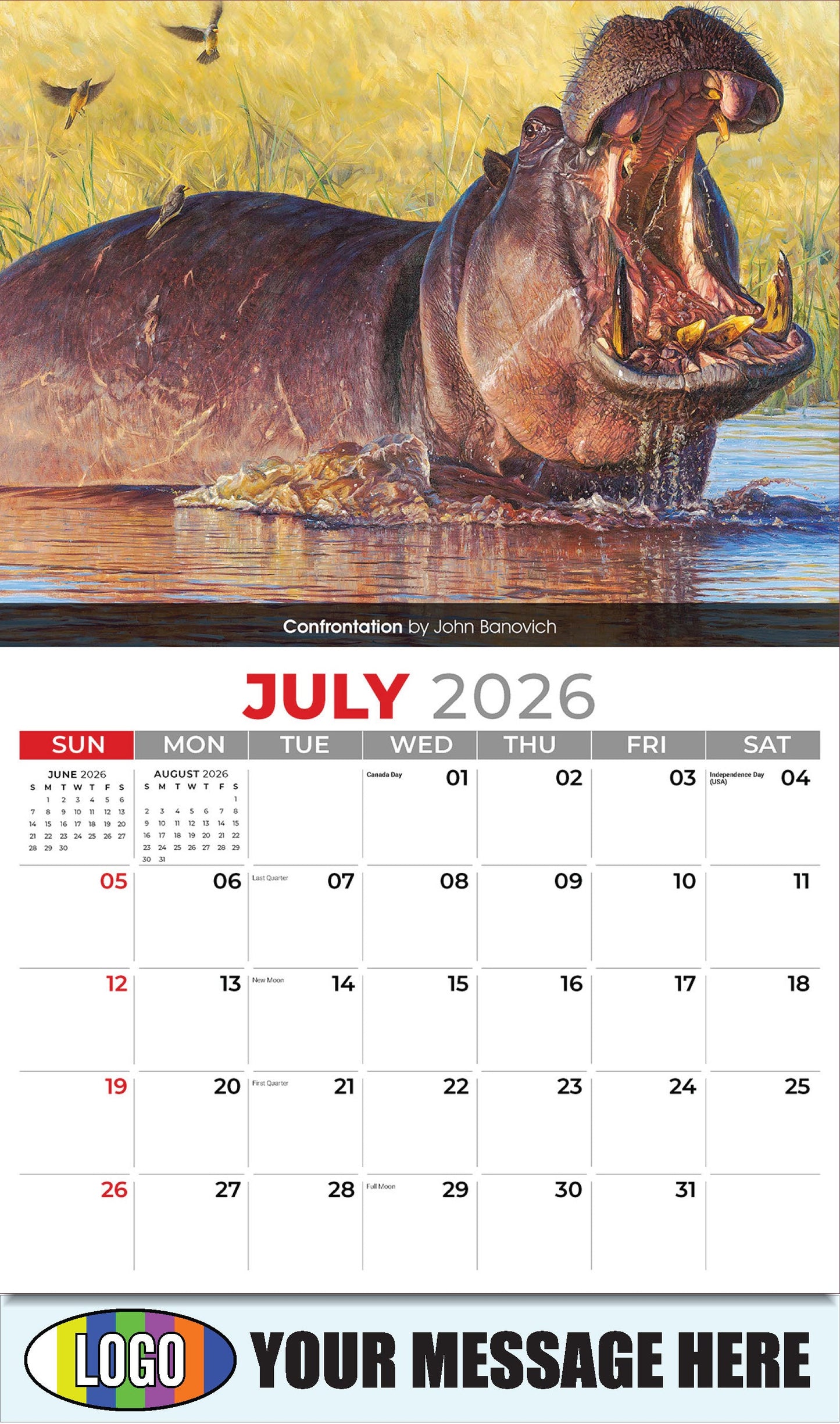 2026 Business Promo Calendar - Wildlife Art - Confrontation by John Banovich - July
