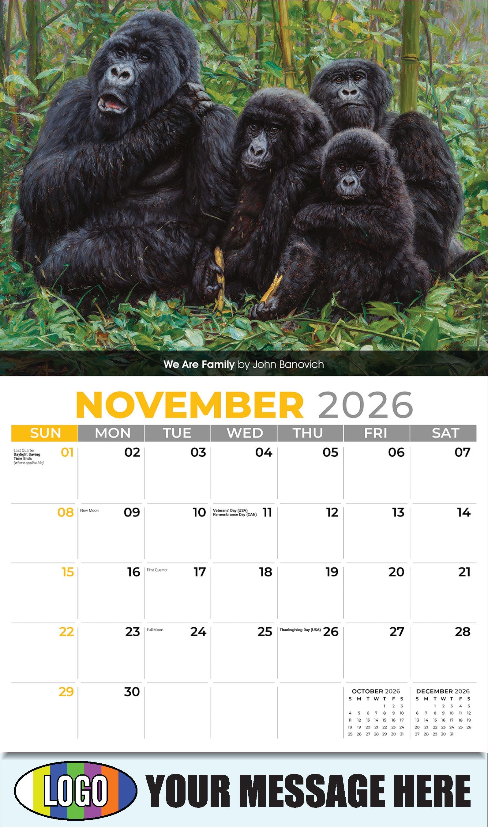 2026 Business Promotion Calendar - Wildlife Art - We Are Family by John Banovich - November