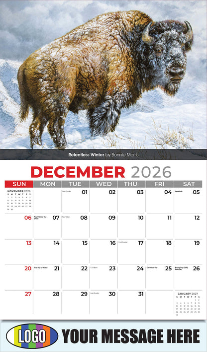 2026 Business Promotion Calendar - Wildlife Art - Relentless Winter by Bonnie Marris - December