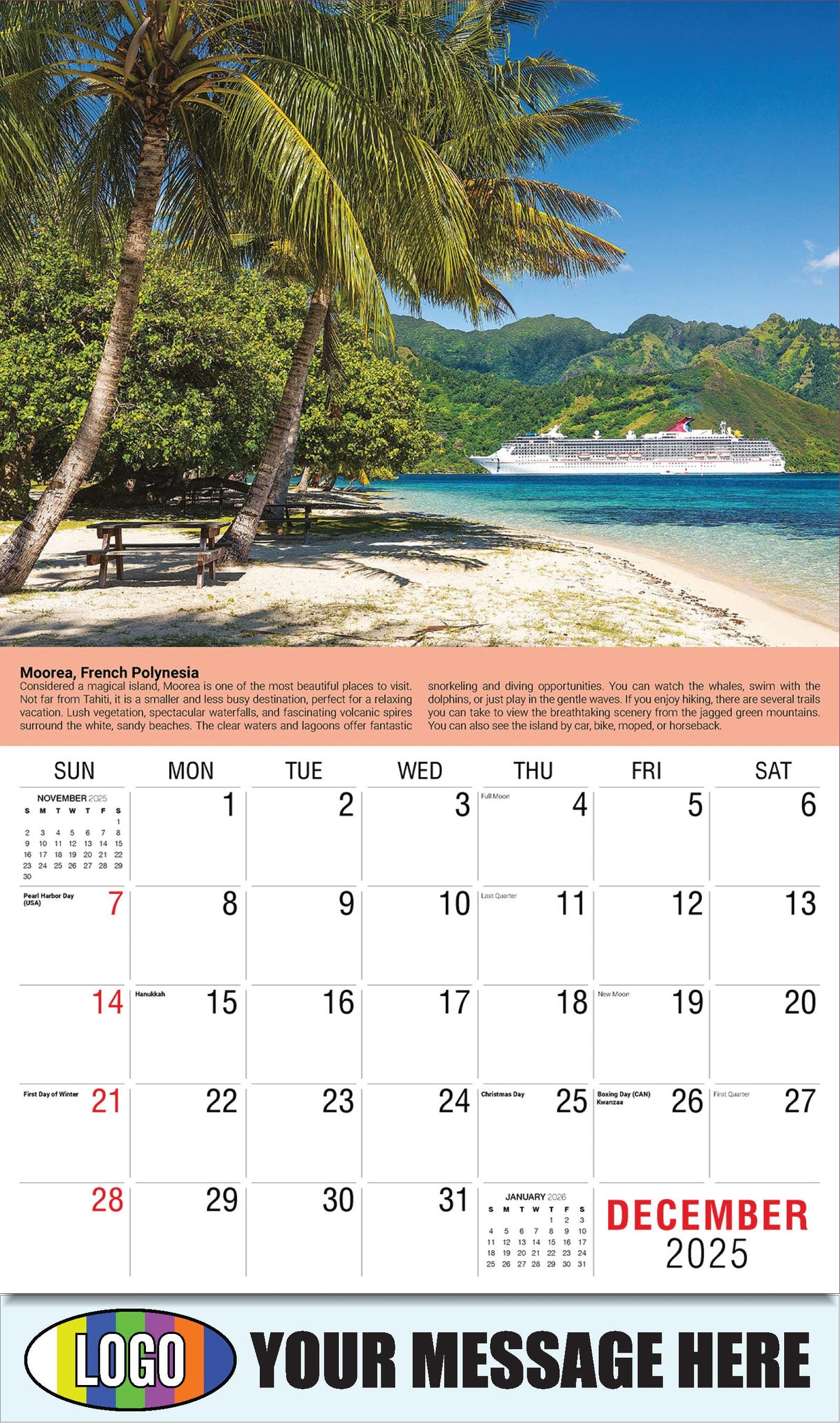 2026 Business Promotional Calendar - World Travel Destinations  - December_a - Moorea, French Polynesia