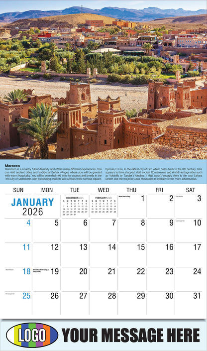 2026 Business Promotional Calendar - World Travel Destinations  - January - Morocco