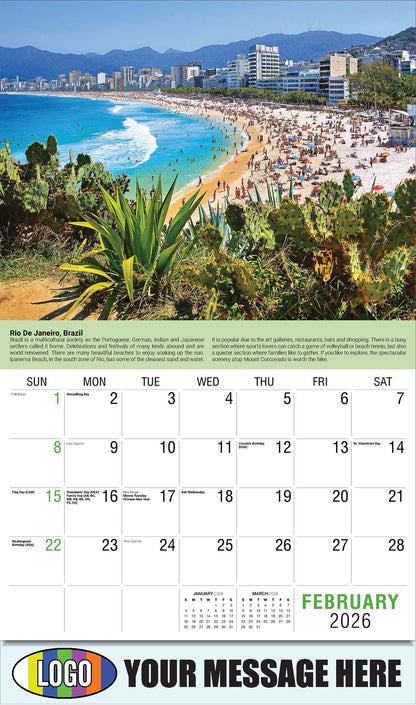 2026 Business Promotional Calendar - World Travel Destinations  - February - Rio De Janeiro, Brazil 