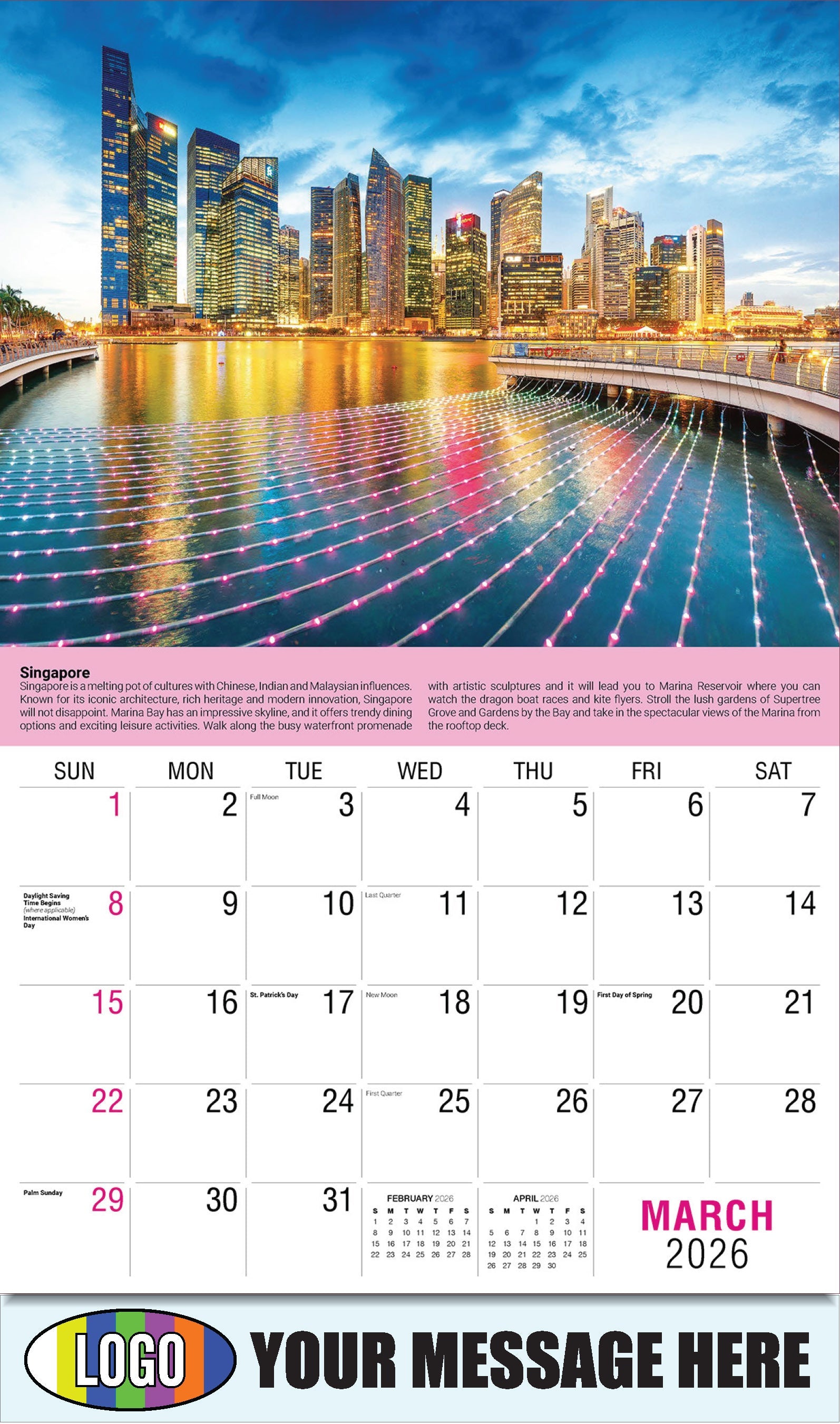 2026 Business Promotional Calendar - World Travel Destinations  - March - Singapore