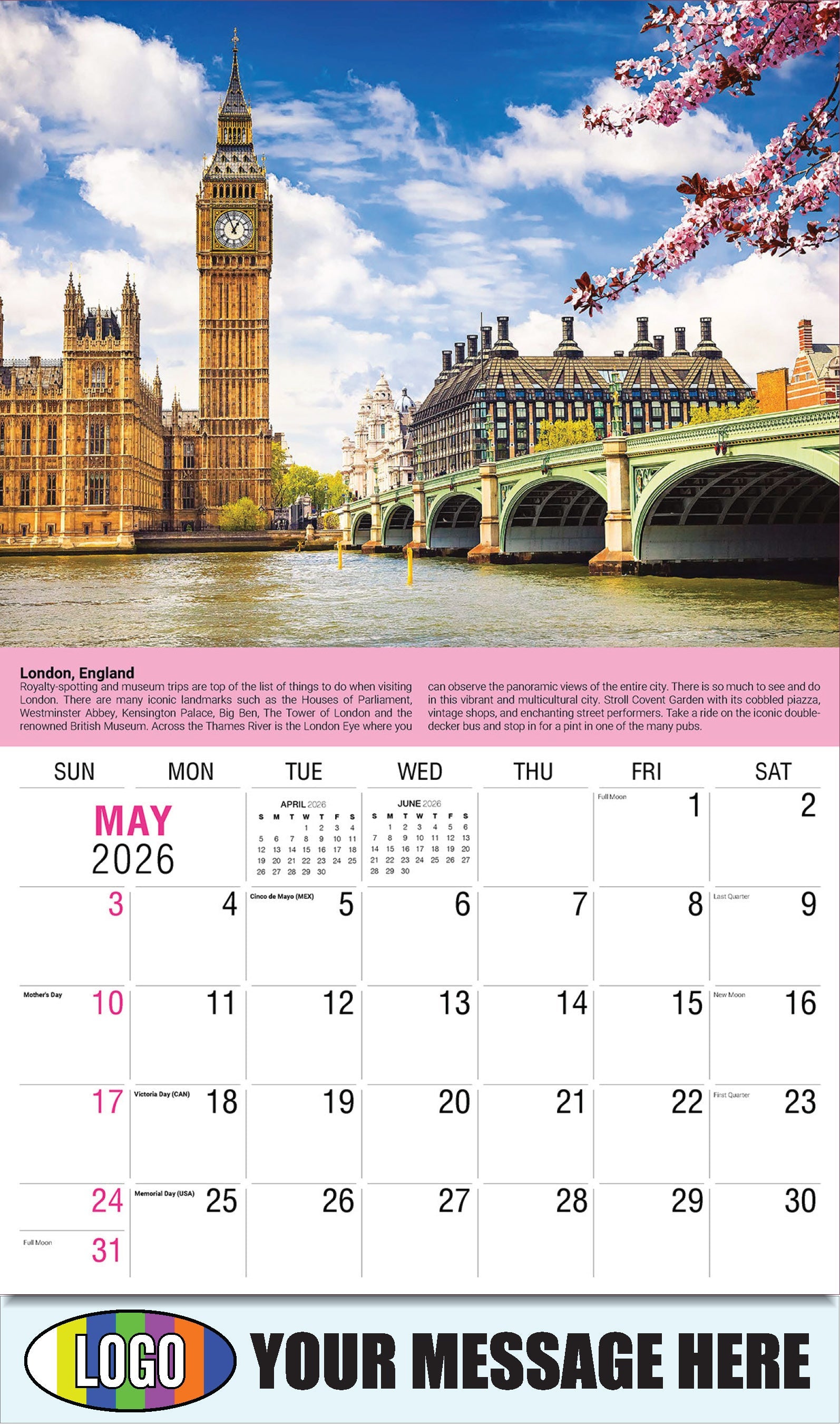 2026 Business Advertising Calendar - World Travel Destinations  - May - London, England 