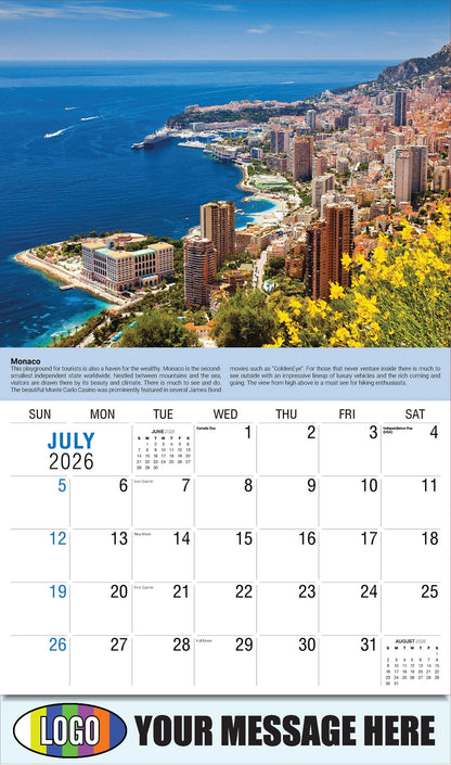 2026 Business Promo Calendar - World Travel Destinations  - July - Monaco