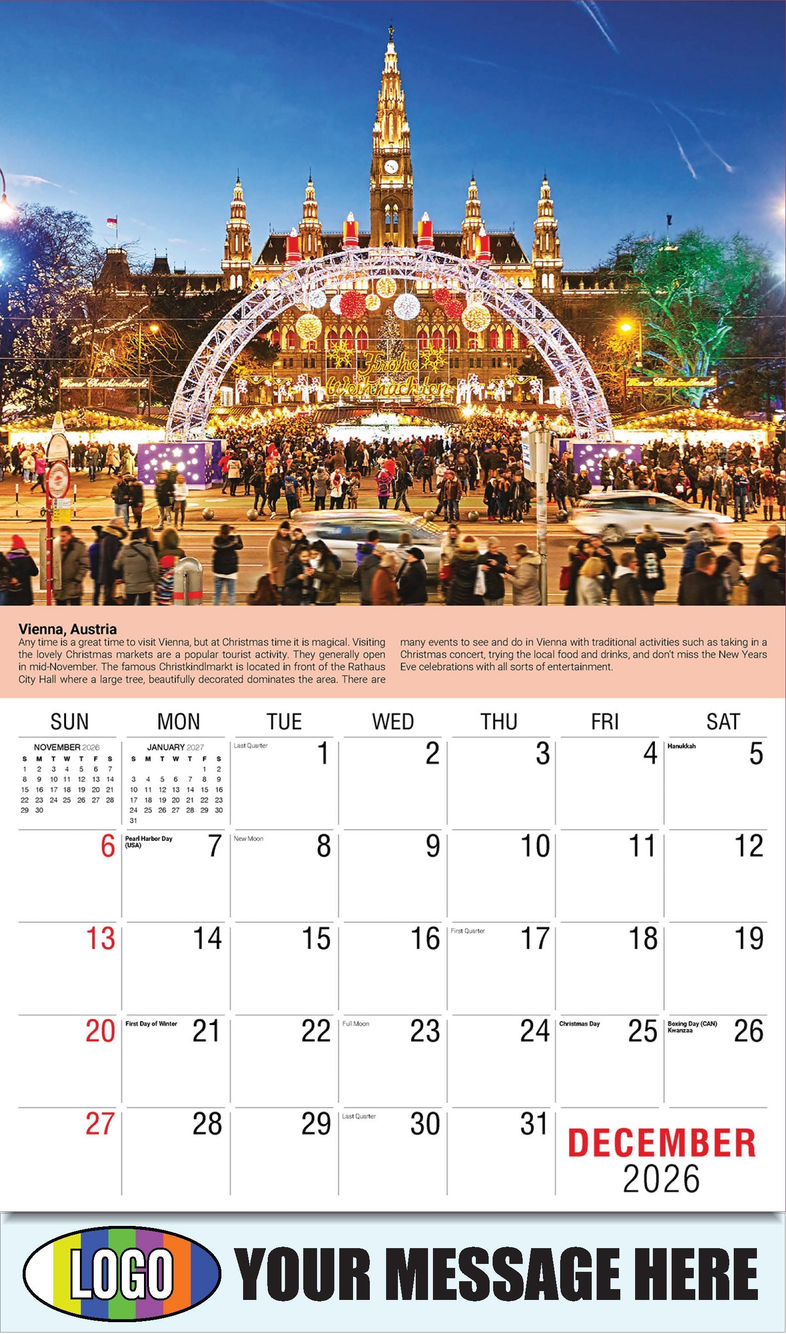 2026 Business Promotion Calendar - World Travel Destinations  - December - Vienna, Austria