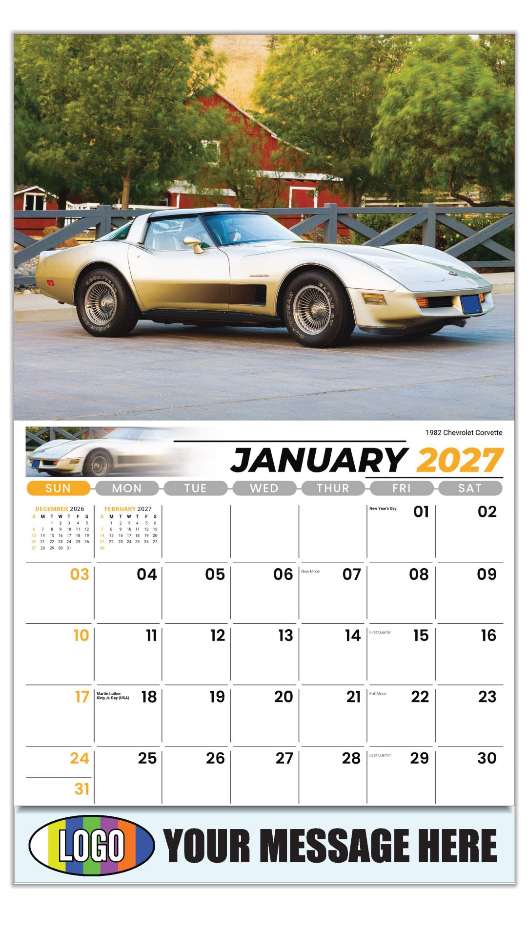 2027 Business Promotional Calendar - GM Classics - 1982 Chevrolet Corvette - January