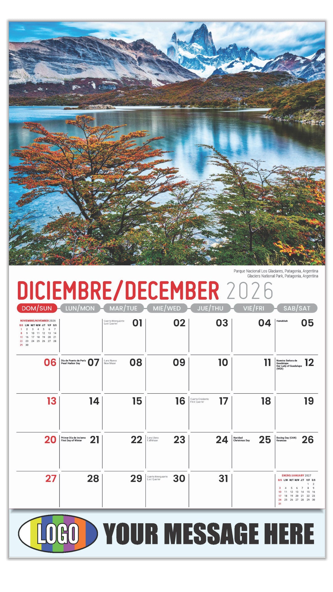 2027 Business Promotional Calendar - Latin America Scenic  - Glaciers National Park, Patagonia, Argentina
Parque Nacional Los Glaciares, Patagonia, Argentina - December_a