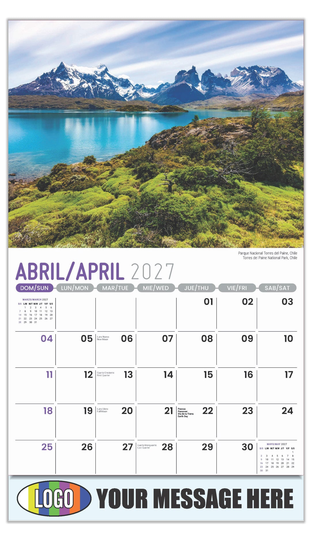 2027 Business Advertising Calendar - Latin America Scenic  - Torres del Paine National Park, Chile
Parque Nacional Torres del Paine, Chile - April