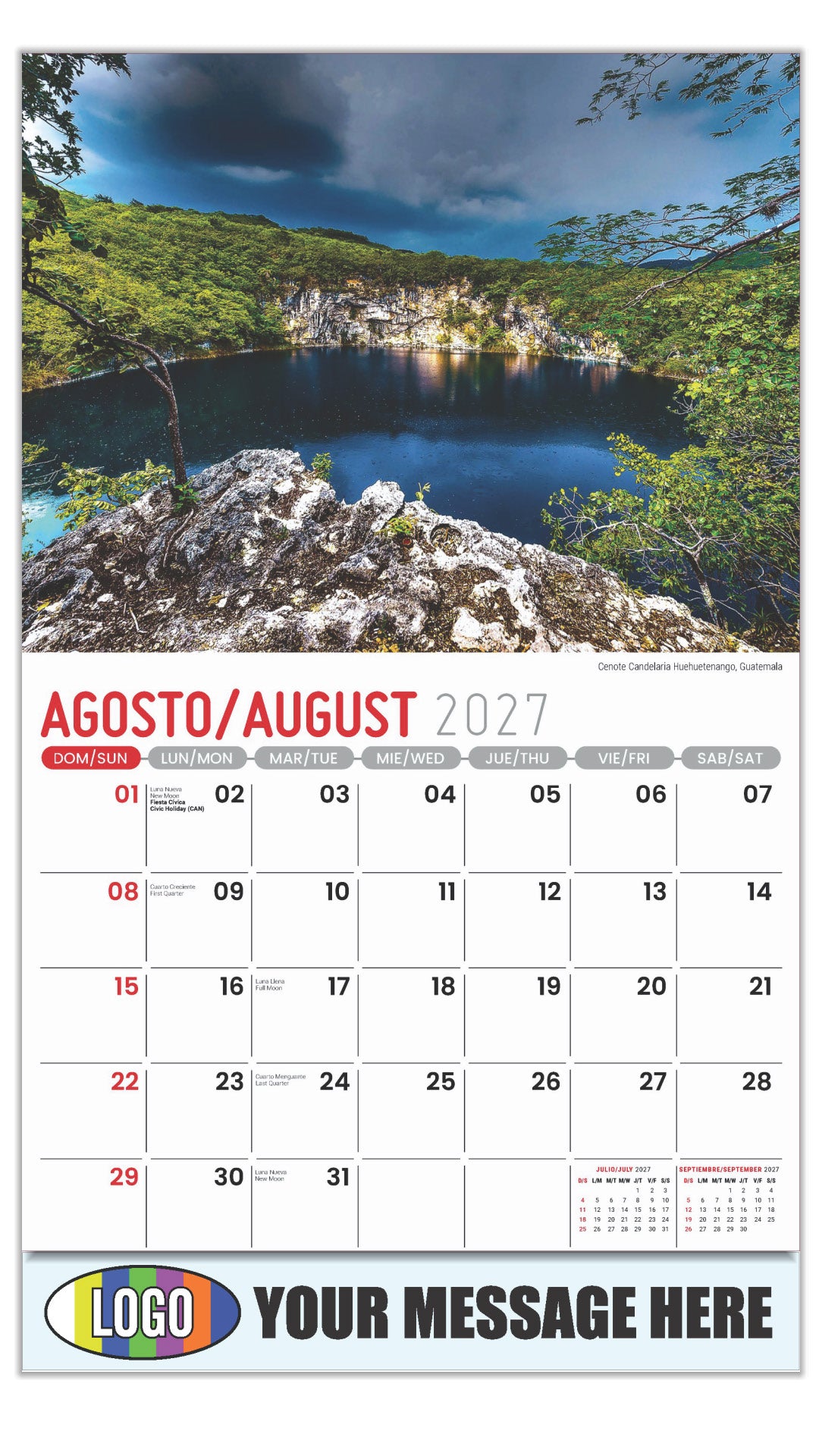 2027 Business Advertising Calendar - Latin America Scenic  - Cenote Candelaria Huehuetenango, Guatemala - August