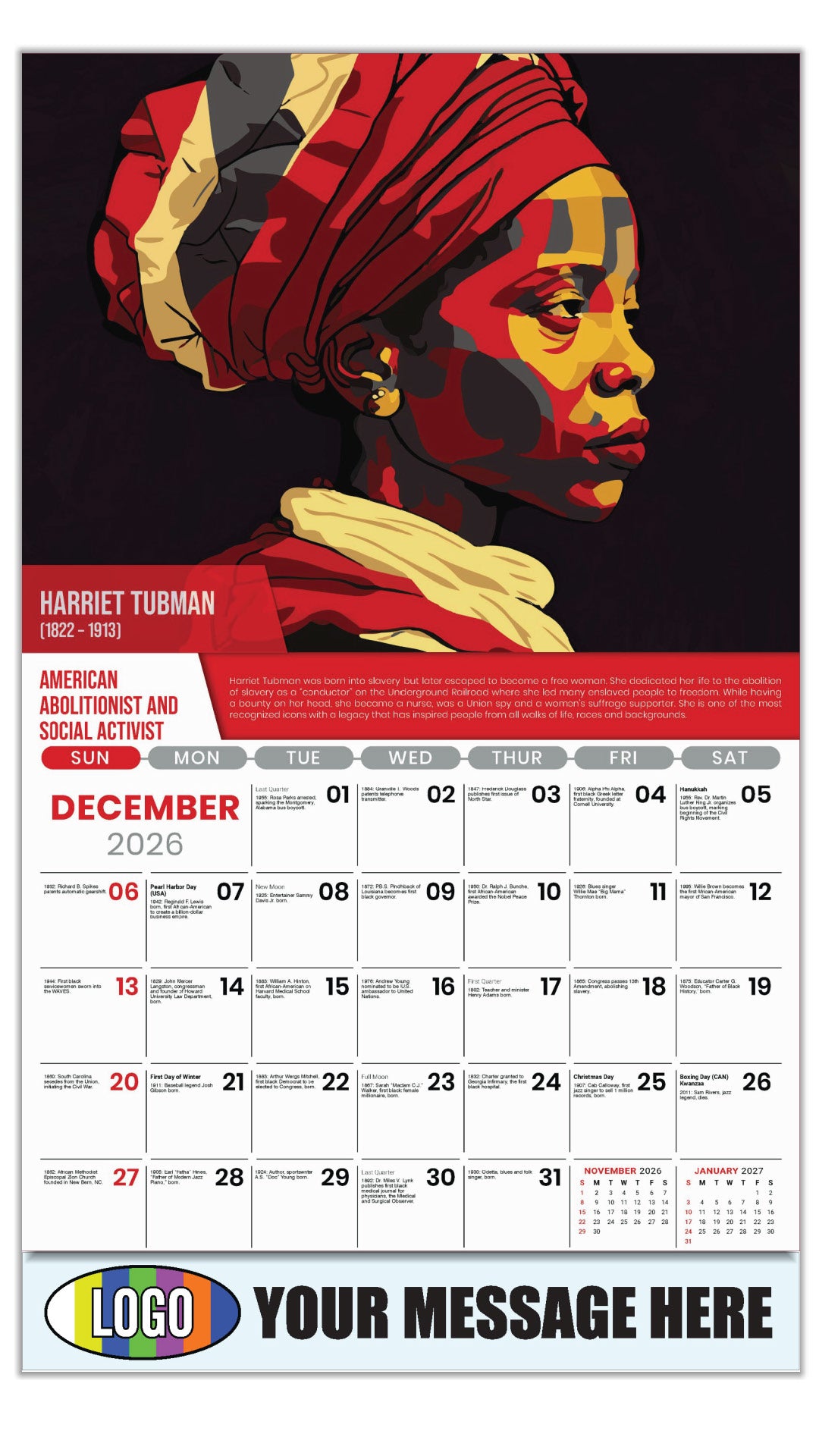 2027 Business Promotional Calendar - Black History - Harriet Tubman by Happy Sloth - December_a