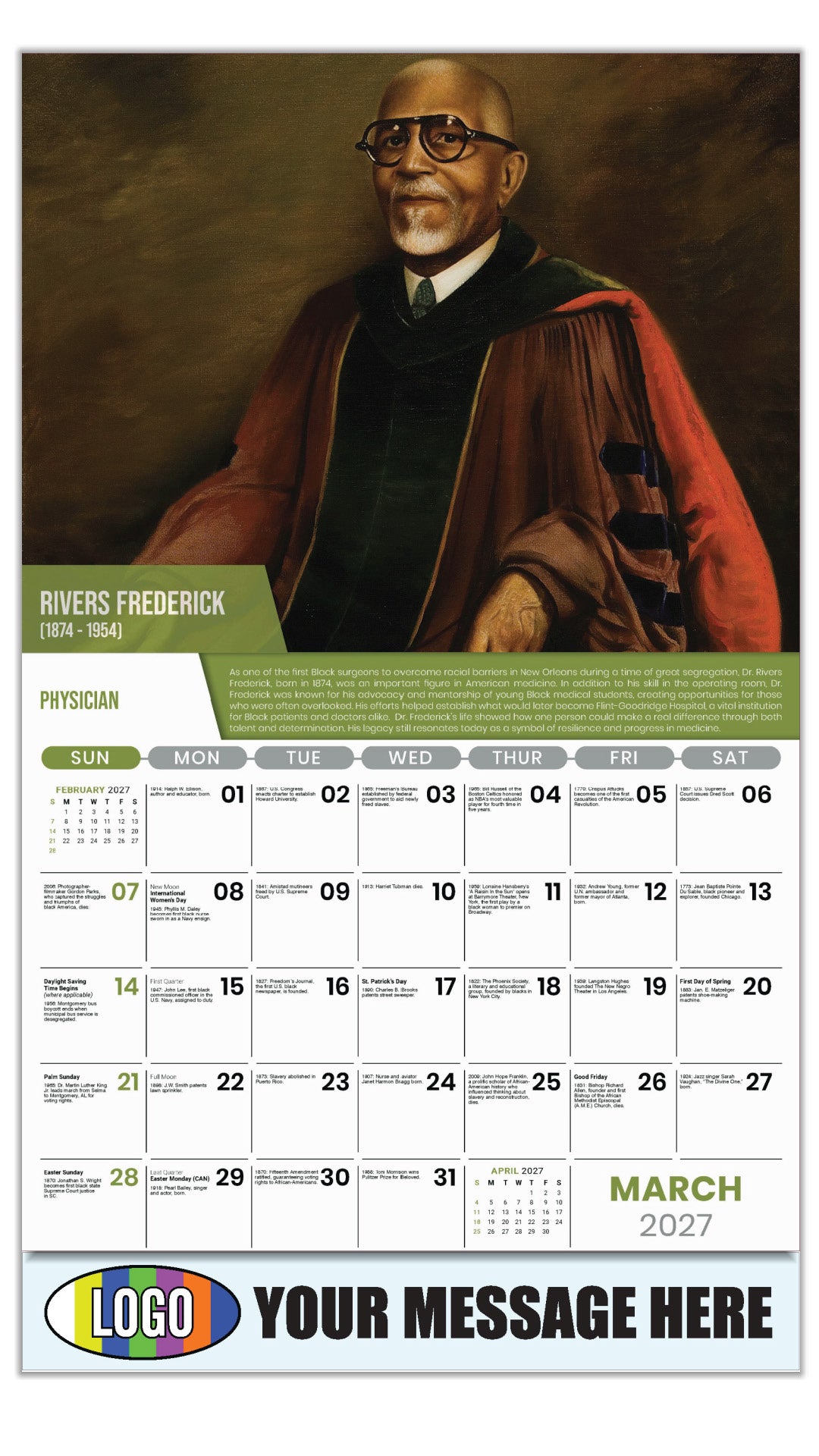 2027 Business Promotional Calendar - Black History - Rivers Frederick by Franco Ruggiero - March