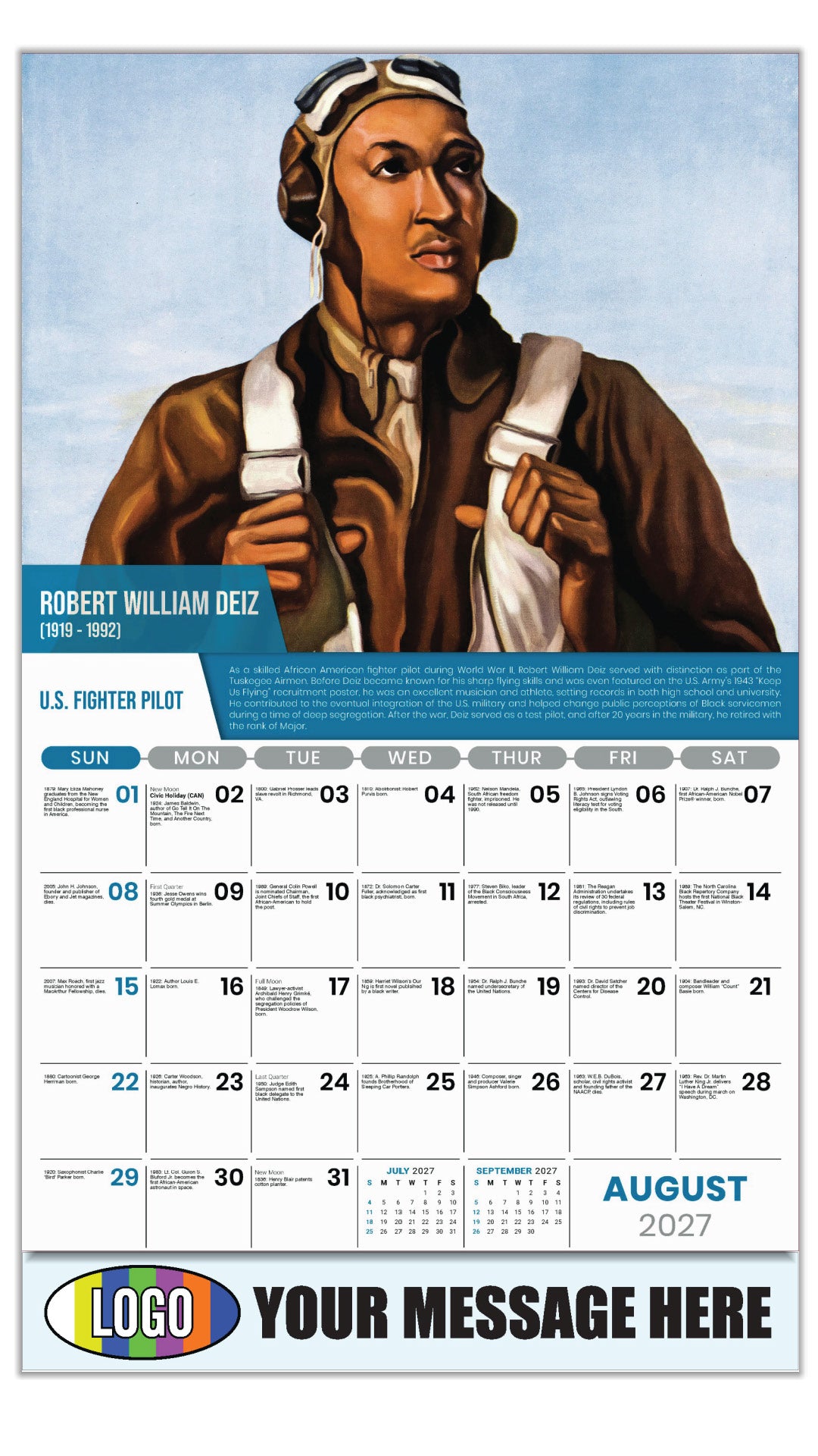 2027 Business Promo Calendar - Black History - Robert William Diez by Betsy Graves Reyneau - August