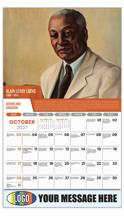 2027 Business Promotion Calendar - Black History - Alain Leroy Locke by Betsy Graves Reyneau - October