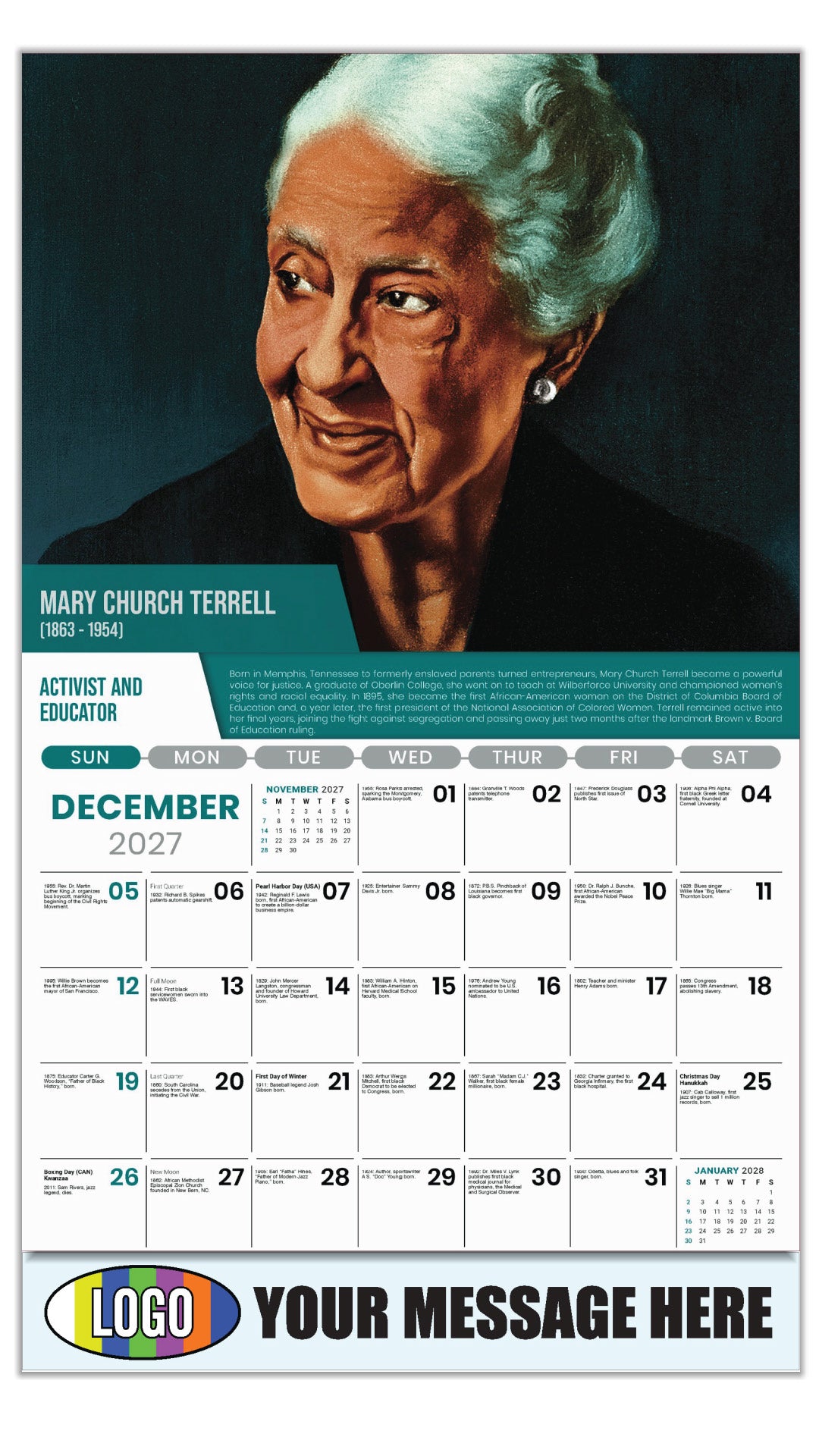 2027 Business Promotion Calendar - Black History - Mary Church Terrell by Betsy Graves Reyneau - December