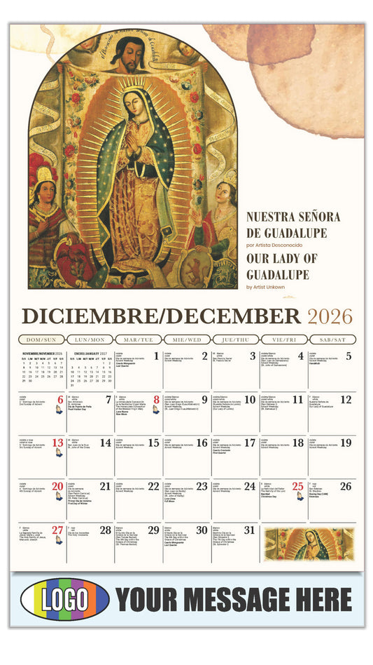 2027 Business Promotional Calendar - Catholic Inspirations bilingual - Nuestra Señora de Guadalupe por Artista Desconocido - December_a