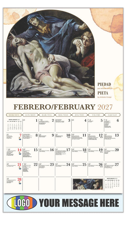 2027 Business Promotional Calendar - Catholic Inspirations bilingual - Piedad por Antonio Crespi - February