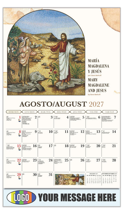 2027 Business Promo Calendar - Catholic Inspirations bilingual -  María Magdalena y Jesús por Dave Bartruff - August