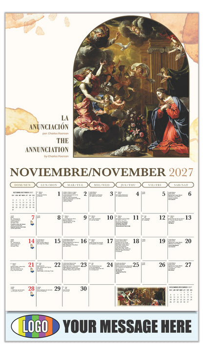 2027 Business Promotion Calendar - Catholic Inspirations bilingual - La Anunciación por Charles Poerson - November