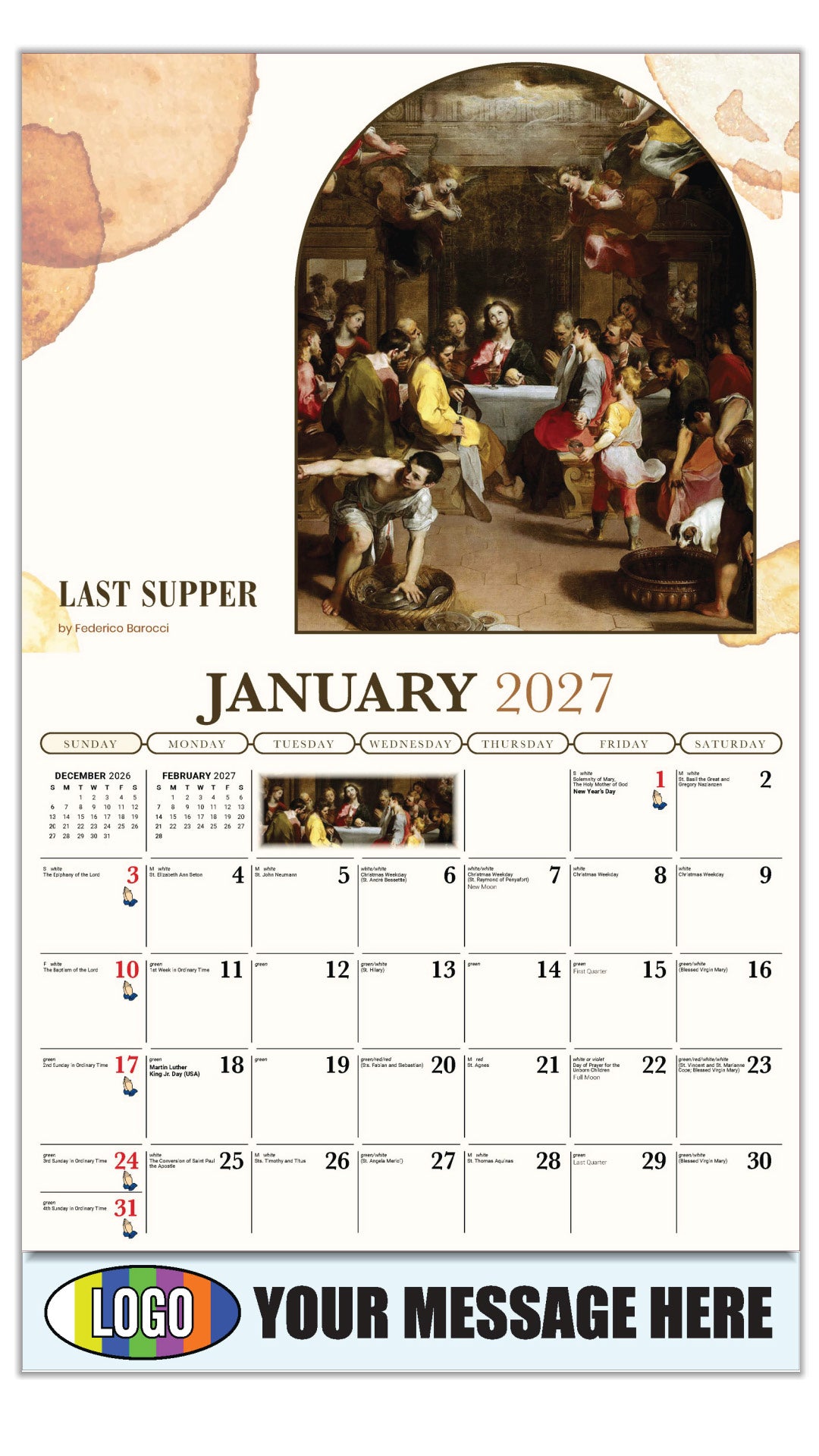 2027 Business Promotional Calendar - Catholic Inspirations - Last Supper by Federico Barocci - January