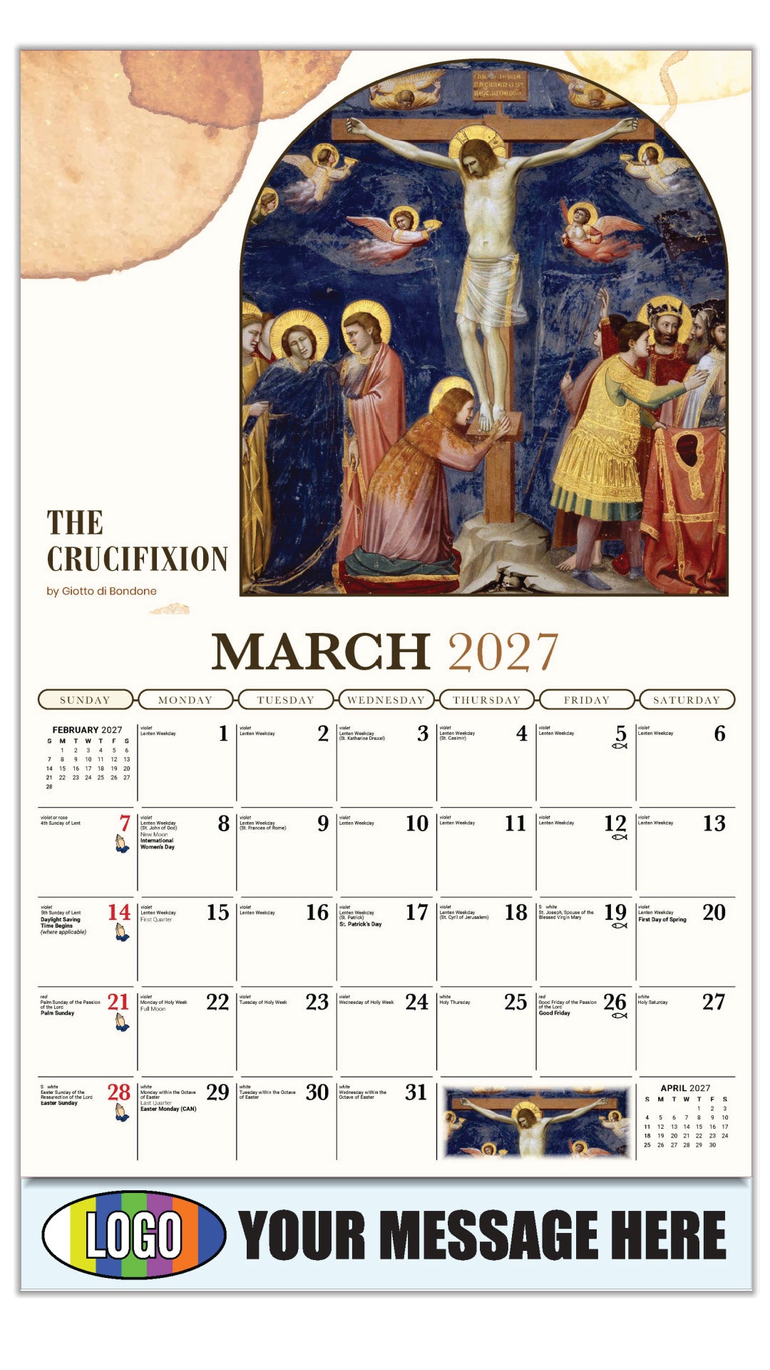 2027 Business Promotional Calendar - Catholic Inspirations - The Crucifixion by Giotto Giotto di Bondone - March