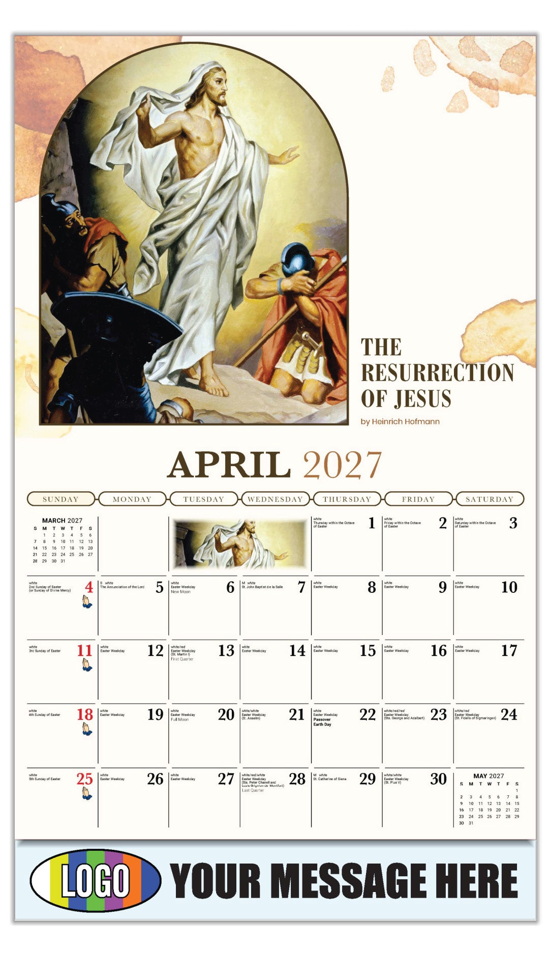 2027 Business Advertising Calendar - Catholic Inspirations - The Resurrection of Jesus by Heinrich Hofmann - April