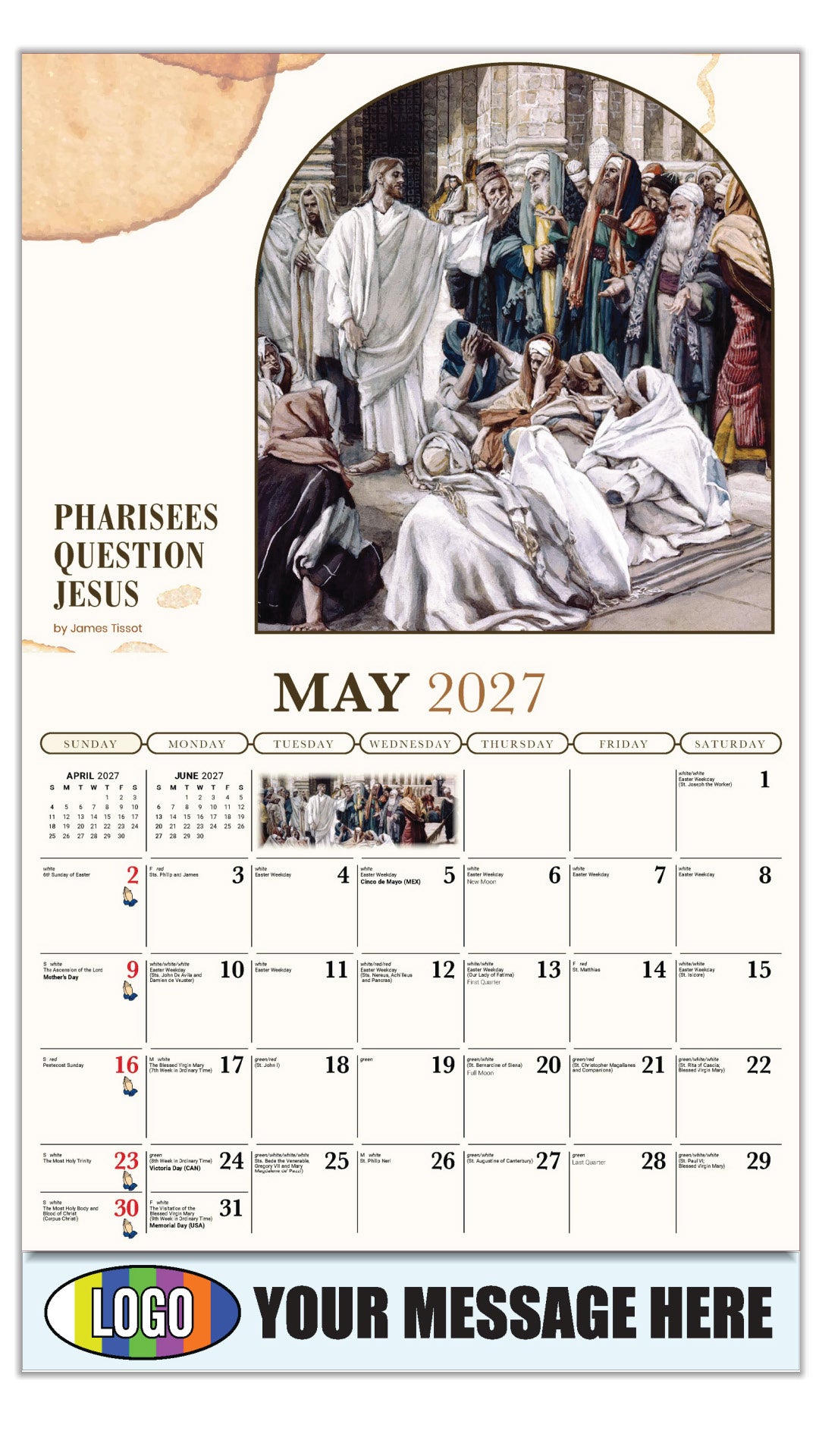 2027 Business Advertising Calendar - Catholic Inspirations - Pharisees Question Jesus by James Tissot - May