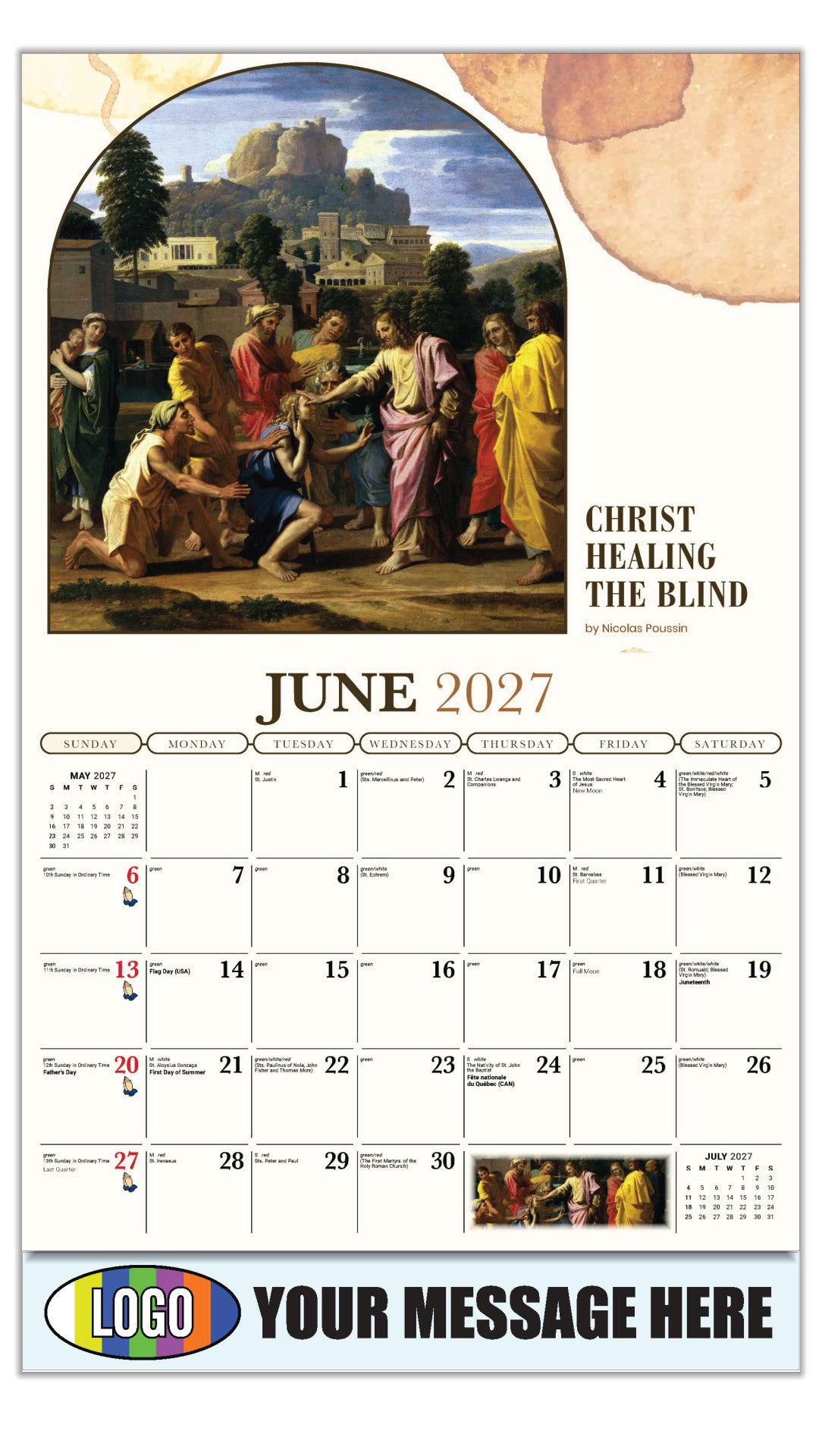 2027 Business Advertising Calendar - Catholic Inspirations - Christ Healing the Blind by Nicolas Poussin - June