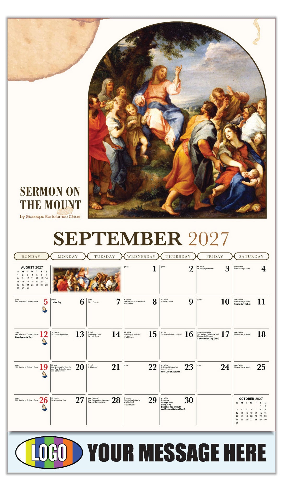 2027 Business Promo Calendar - Catholic Inspirations - Sermon on Mount by Giuseppe Bartolomeo Chiari - September
