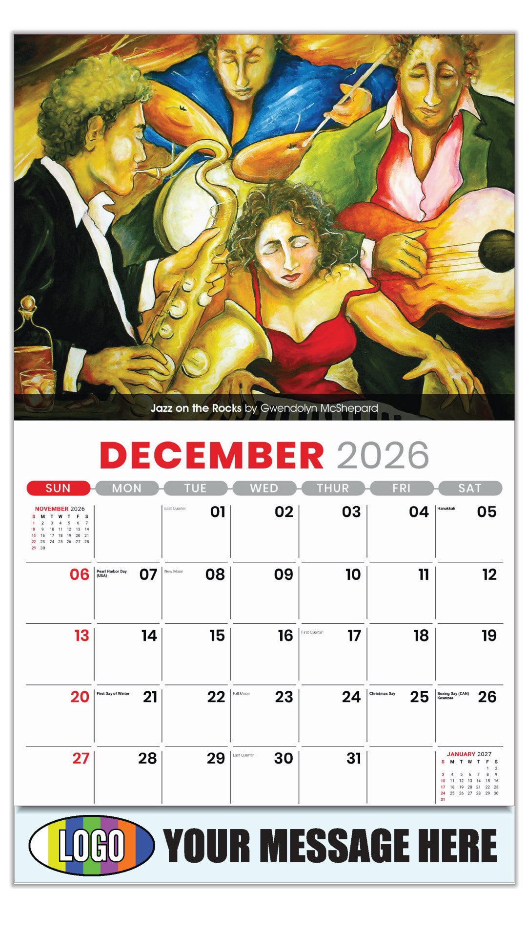 2027 Business Promotional Calendar - Celebration of African American Art - Jazz on the Rocks by Gwendolyn McShepard - December_a