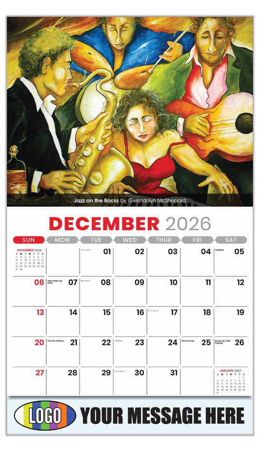 2027 Business Promotional Calendar - Celebration of African American Art - Jazz on the Rocks by Gwendolyn McShepard - December_a