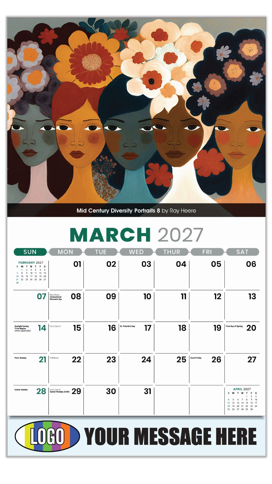 2027 Business Promotional Calendar - Celebration of African American Art - Mid Century Diversity Portraits 8 by Ray Heere - March