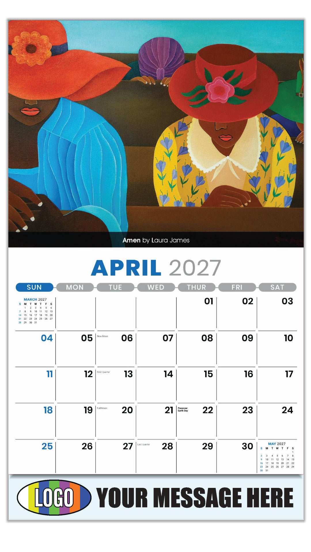2027 Business Advertising Calendar - Celebration of African American Art - Amen by Laura James - April