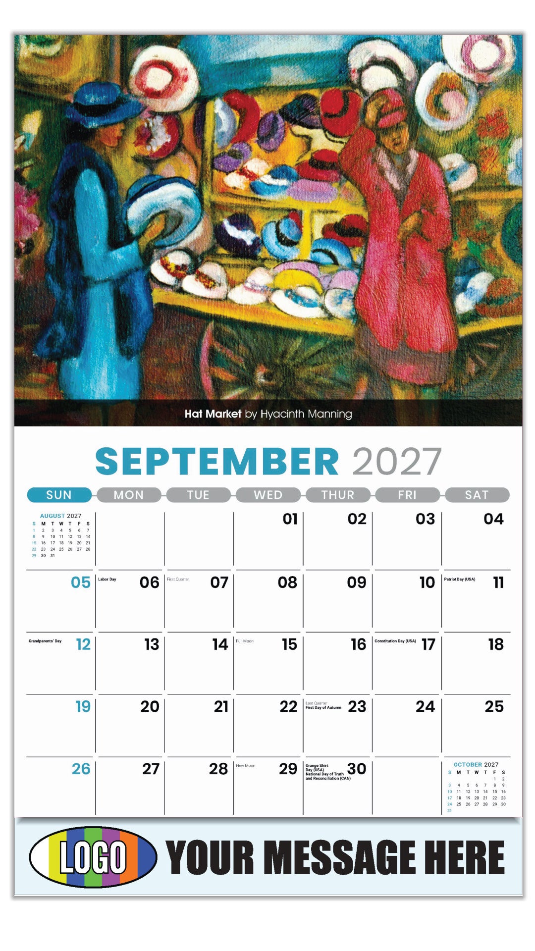 2027 Business Promo Calendar - Celebration of African American Art - Hat Market by Hyacinth Manning - September