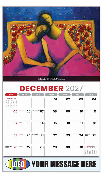 2027 Business Promotion Calendar - Celebration of African American Art - Sisters by Hyacinth Manning - December