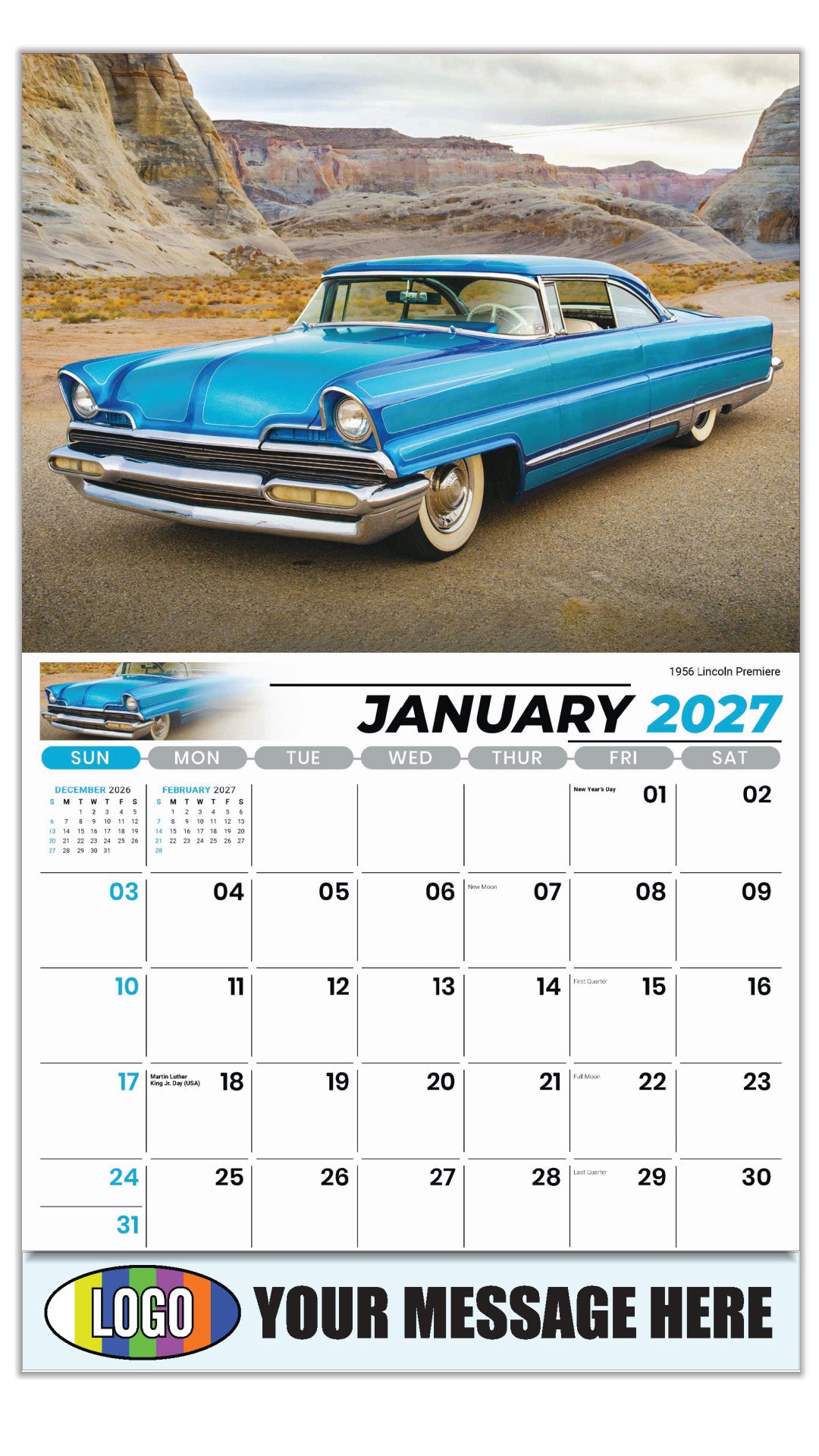 2027 Business Promotional Calendar - Classic Cars - 1956 Lincoln Premiere - January