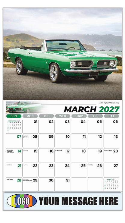 2027 Business Promotional Calendar - Classic Cars - 1968 Plymouth Barracuda - March