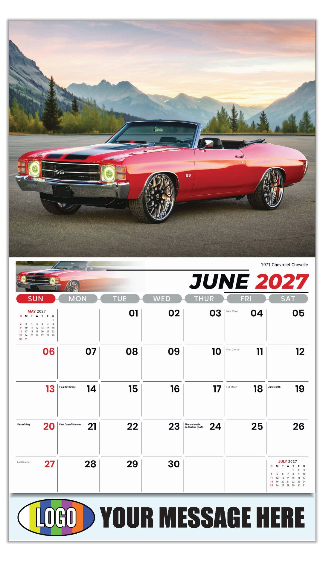 2027 Business Advertising Calendar - Classic Cars - 1971 Chevrolet Chevelle - June
