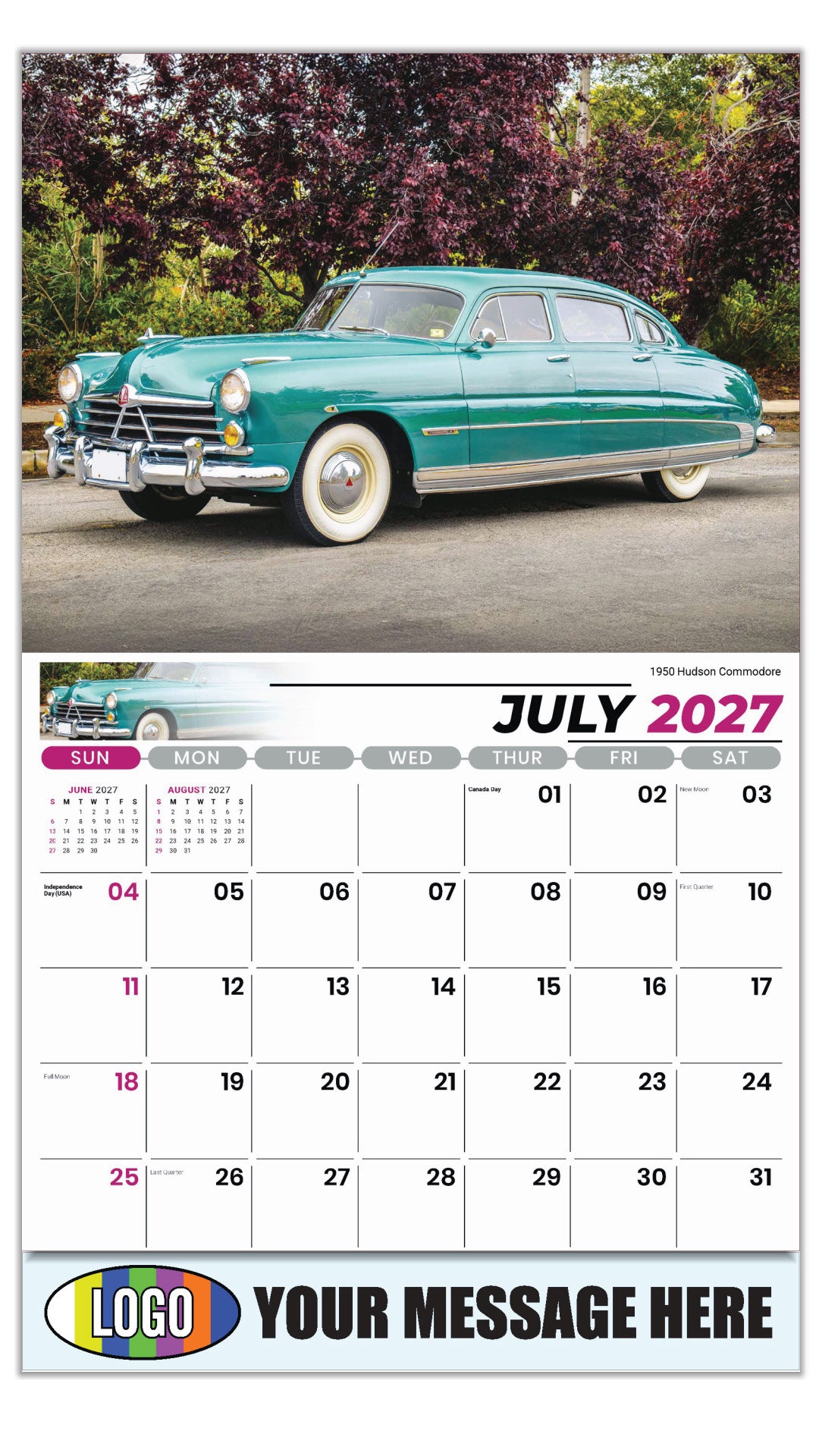 2027 Business Promo Calendar - Classic Cars - 1950 Hudson Commodore - July
